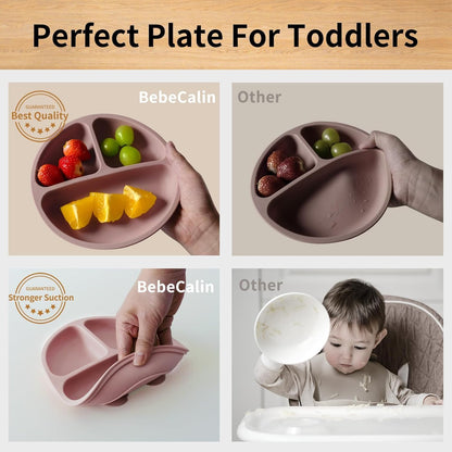 Baby Suction Plate Set of 3 - Non Slip Baby Plate, Divided Plates for Toddlers and Kids Childrens, Bpa-Free Unbreakable Plates (Royal Blue/Cream/Army Green)