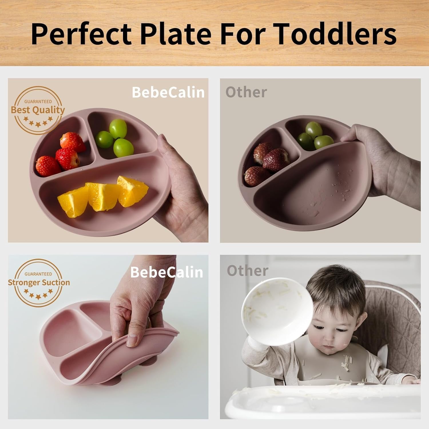 Baby Plates with Suction - 3 Pack Silicone Baby Suction Plates for Toddler Kids Self Feeding - Weaning Plates for High Chair Tray - Unbreakable, Portable, Non Slip (Nude+Pink+Green), BB001