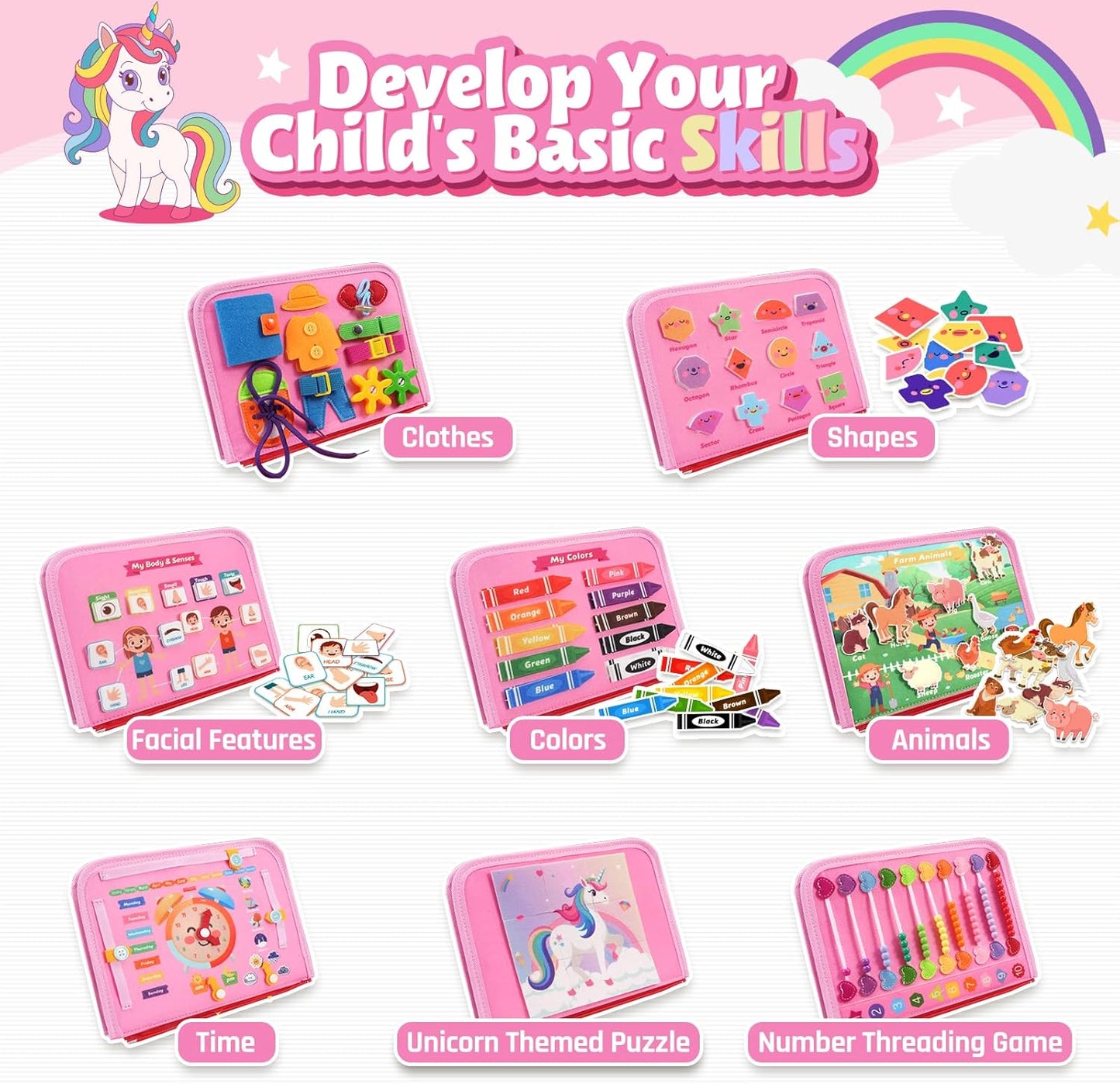 Busy Board Montessori Toys for 1 Year Old, Busy Book for 2 3 4 Year Old, Toddler Toys Gifts for 1 2 3 Year Old Girl Boys, Valentines Gifts for Kids, Easter Basket Fillers for Kids