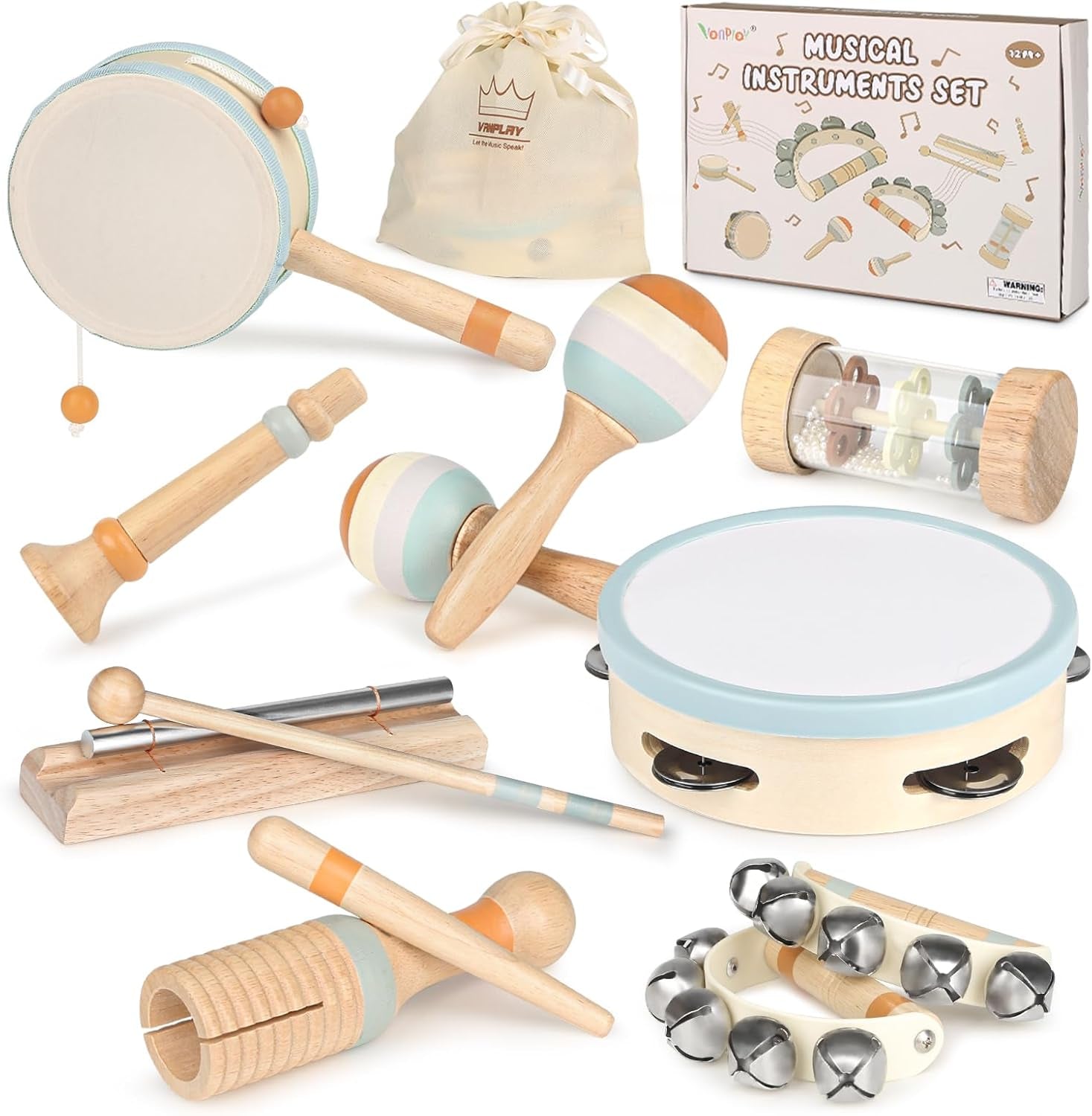 Kids Musical Instruments Baby Musical Instrument Toddler Toys Wooden Toys Baby Maracas Percussion Drum Instruments Musical Toys Sensory Toys for Boys Girls Gift