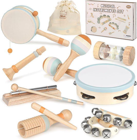 Kids Musical Instruments Baby Musical Instrument Toddler Toys Wooden Toys Baby Maracas Percussion Drum Instruments Musical Toys Sensory Toys for Boys Girls Gift