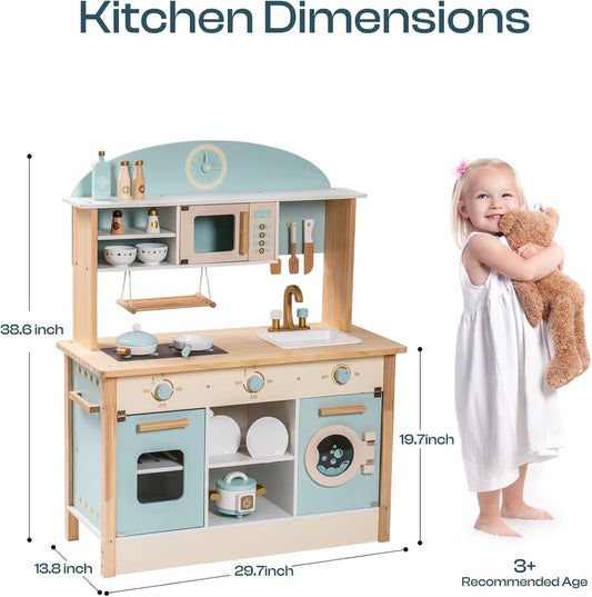Robud Wooden Kitchen for Kids Play Kitchen with Plenty of Play Features Toddler Kitchen Set Gift for Girls Boys 3+