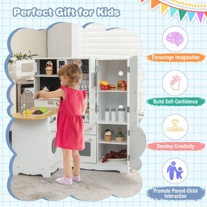 Kid'S Corner Kitchen Playset Wooden Play Kitchen with Range Hood