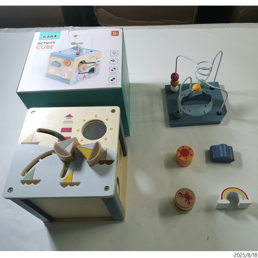 Activity Cube Baby Toys - Wooden Toys for 1 2 3 Year Old Boys and Girls - Table