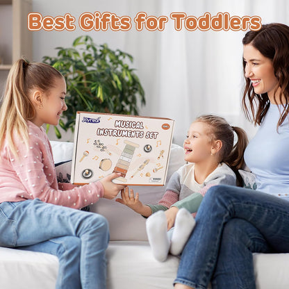 Kids Musical Instruments,  Baby Musical Instrument Montessori Wooden Toys for Toddlers18M+, Neutral Colors Percussion Instruments Set, Aesthetic Modern Boho Xylophone for Kids Playroom Gifts