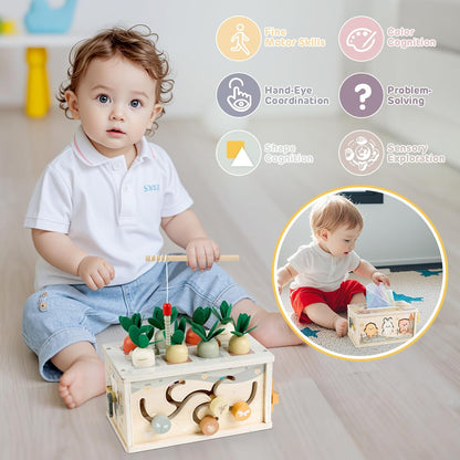 Montessori Toys for 1 Year Old, 6 in 1 Baby Tissue Box Toy Wooden Activity Cube, Shape Sorter Sensory Toys for Babies 12 Months, 1St Birthday Gifts for Girls Boys