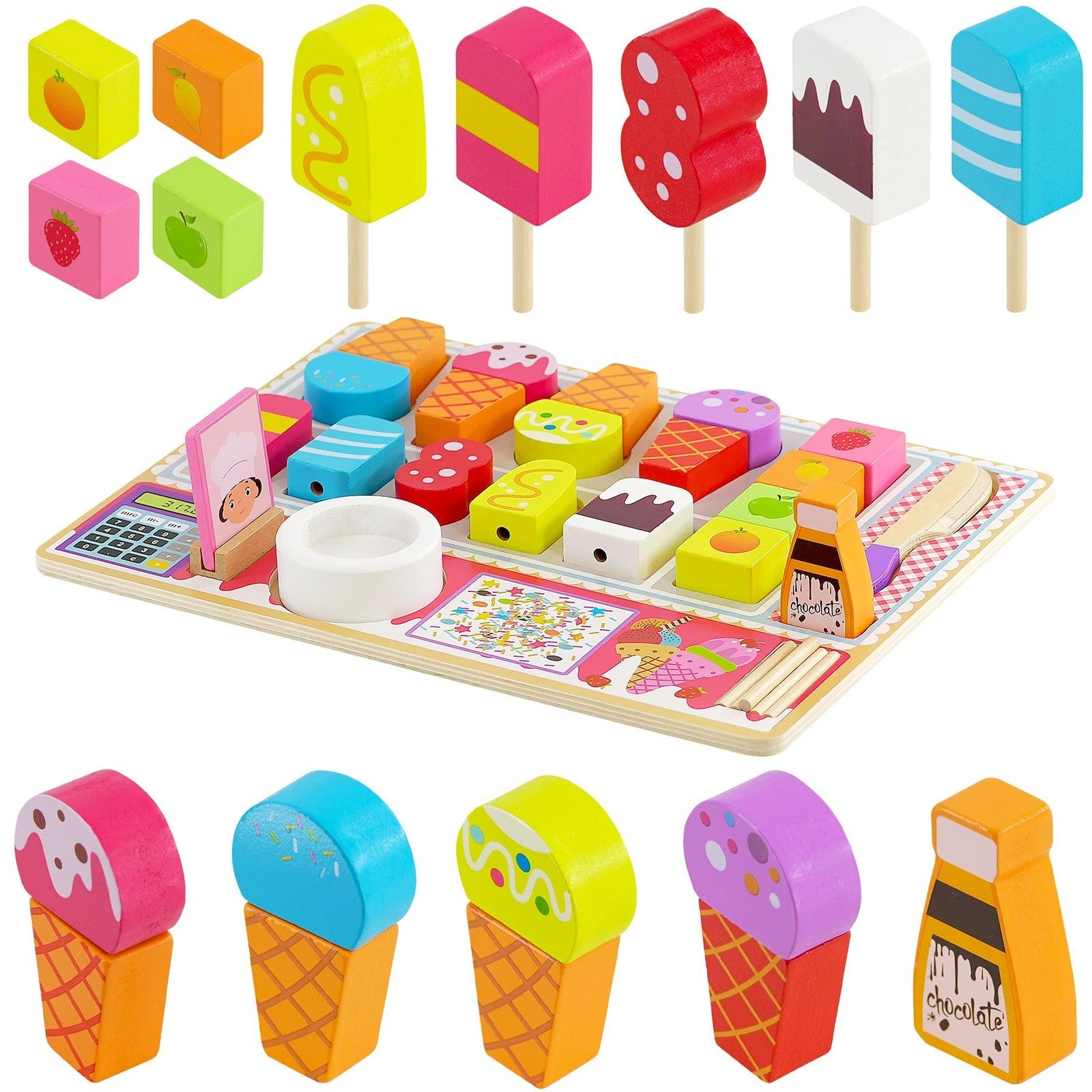 Wooden Ice Cream Shop Set Kids Toy Children'S Kitchen Playset Role Play Toys