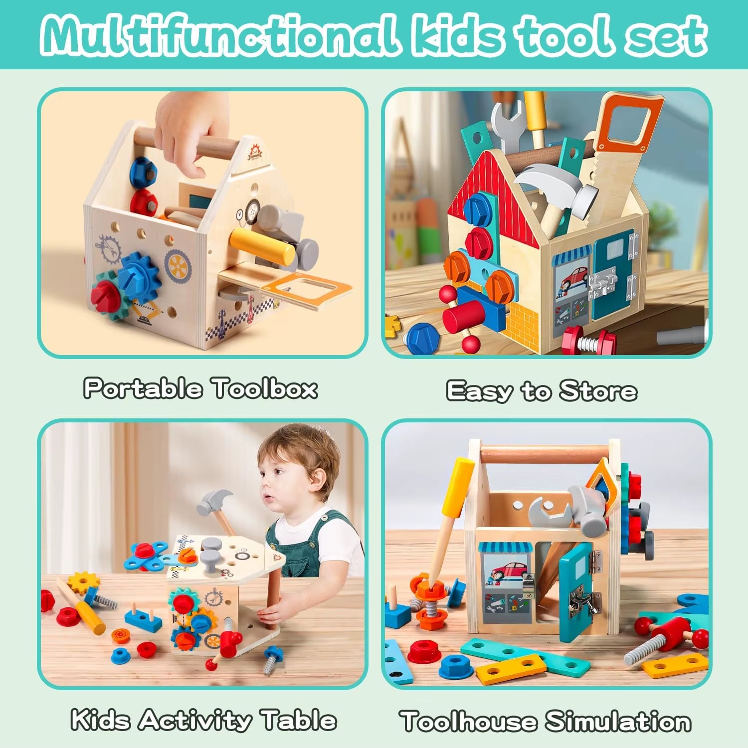 Children'S Wooden Toolbox Set Toys Simulation Maintenance Tool Repair Toys Montessori Screw Puzzle Kids Pretend Play Toys Gift